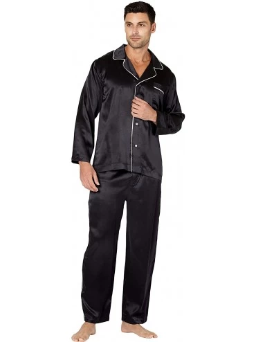 Sleep Sets Mens Silk Pajama with Flat Piping Detail - Black/Ivory - CG1164YQMQT $25.76