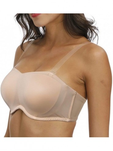 Bras Women's Strapless Minimizer Bra with Clear Straps and Removable Pads Smooth Convertible Bras Plus Size - Beige-6880 - CX...