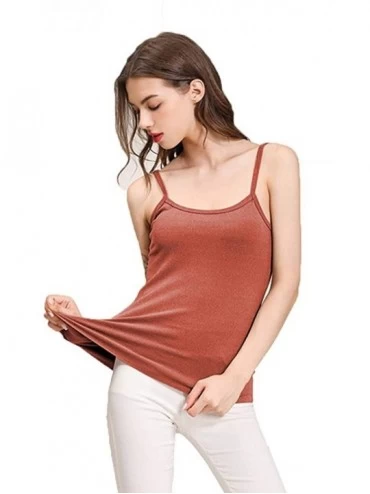 Thermal Underwear Women's Slim Spaghetti Straps Cotton Fleece Lined Thermal Underwear Crop Top Camisole - Brown - CU193S2IC9U...