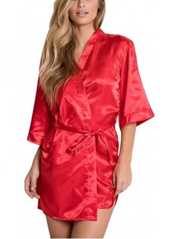 Robes Satin Kimono Robes for Women Short Bridesmaid and Bride Plain Bathrobe Nightgown for Wedding Party - Red - CG18AGH5EN5 ...