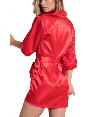 Robes Satin Kimono Robes for Women Short Bridesmaid and Bride Plain Bathrobe Nightgown for Wedding Party - Red - CG18AGH5EN5 ...