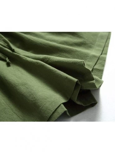 Bottoms Cotton and Linen Shorts Women's Drawstring Shorts Solid Color Shorts Summer Pajama Home Casual Pants - Army Green - C...