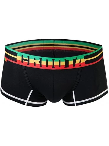 Boxer Briefs Mens Underwear- Low-Rise Boxer Brief- Satin Accented Waistband - Rasta Black - CD11NH06YLV $24.54