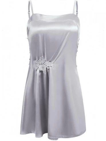 Nightgowns & Sleepshirts Satin Nightgown Women's Silk Sleepwear Sexy Lingerie Dress - Grey - CY1808SY6DX $30.22