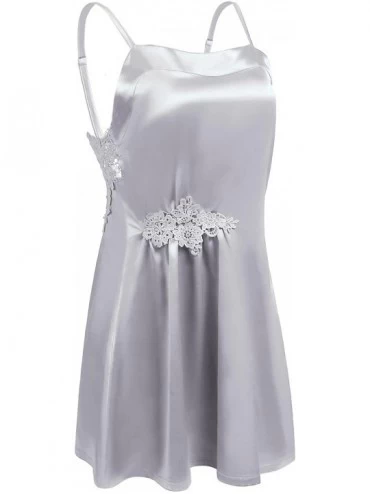 Nightgowns & Sleepshirts Satin Nightgown Women's Silk Sleepwear Sexy Lingerie Dress - Grey - CY1808SY6DX $19.48