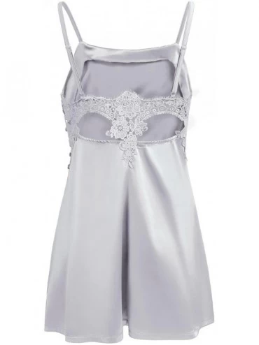 Nightgowns & Sleepshirts Satin Nightgown Women's Silk Sleepwear Sexy Lingerie Dress - Grey - CY1808SY6DX $19.48
