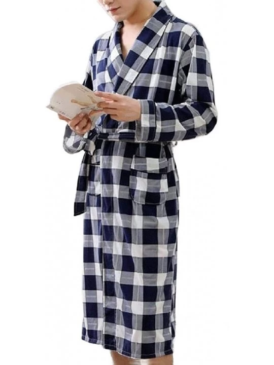 Robes Men's Soft Robes Plaid Bathrobe Shawl Collar Loungewears - 1 - CI18ZIK2AN6 $27.20