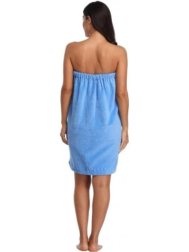 Robes Women's Spa Towel Wrap-100% Cotton Shower Bath Body Wrap with Pocket - Sky Blue - CB18ALQQAKD $17.72