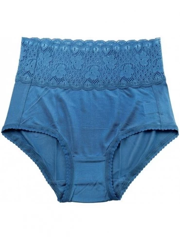 Panties Women's 100% Mulberry Silk Brief Panties Lace Hipster Underwear Thong - Blue - CV1866U6E6L $20.57