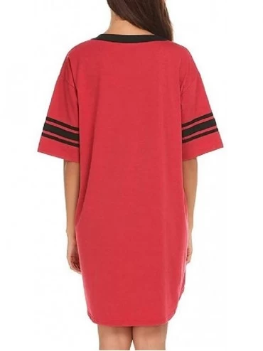 Nightgowns & Sleepshirts Women's Plus-Size V-Neck Splice Cotton Micro Modal Casual Sleep Dres - Red - CC19CK5O5KE $20.46