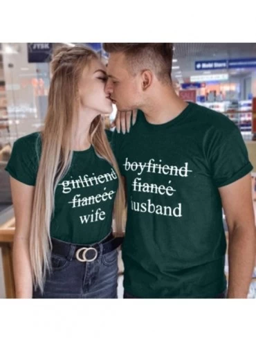 Undershirts Men Couples Lovers Valentine's Day Short Sleeve Love Letter Print T Shirts - Women Army Green - CR194U0A4WQ $8.46
