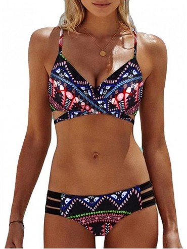 Thermal Underwear Swimsuits 2020-Women Bohemia Push-Up Padded Bra Beach Bikini Set Swimsuit Swimwear - Red - CM194673IXW $23.13