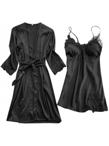 Nightgowns & Sleepshirts Sexy Women Nightgown-Silk Lace Robe Dress Soft Babydoll Loose Nightdress Kimono Sleepwear - X-black ...
