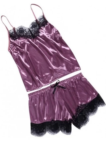 Nightgowns & Sleepshirts Lace Lingerie for Women Sexy Passion Lingerie Babydoll Nightwear 2PC Set - Purple - CA18SQ9HAKM $20.53