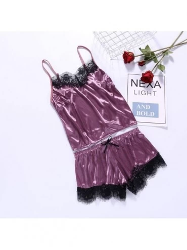 Nightgowns & Sleepshirts Lace Lingerie for Women Sexy Passion Lingerie Babydoll Nightwear 2PC Set - Purple - CA18SQ9HAKM $9.85