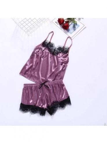Nightgowns & Sleepshirts Lace Lingerie for Women Sexy Passion Lingerie Babydoll Nightwear 2PC Set - Purple - CA18SQ9HAKM $9.85