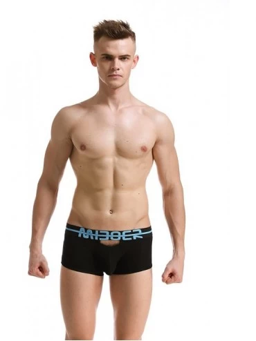 Boxer Briefs Men's Underwear Cotton Summer Low Waist Hollow Sexy Boxer Briefs - Black - CQ18DQTAZCH $25.50