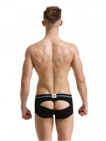 Boxer Briefs Men's Underwear Cotton Summer Low Waist Hollow Sexy Boxer Briefs - Black - CQ18DQTAZCH $15.57