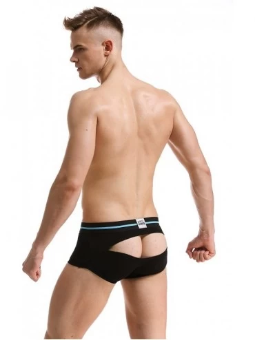Boxer Briefs Men's Underwear Cotton Summer Low Waist Hollow Sexy Boxer Briefs - Black - CQ18DQTAZCH $15.57
