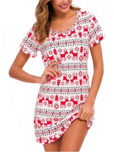 Nightgowns & Sleepshirts Women's Sleepwear Cotton Sleep Tee Short Sleeves Print Sleepshirt - Merry - C918AREEAZM $22.46