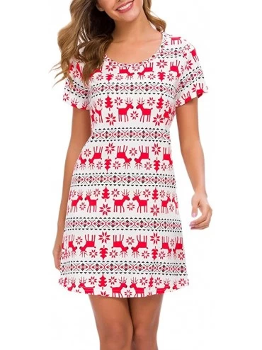 Nightgowns & Sleepshirts Women's Sleepwear Cotton Sleep Tee Short Sleeves Print Sleepshirt - Merry - C918AREEAZM $9.10
