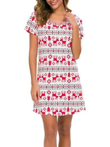 Nightgowns & Sleepshirts Women's Sleepwear Cotton Sleep Tee Short Sleeves Print Sleepshirt - Merry - C918AREEAZM $9.10