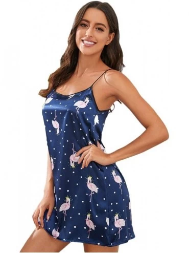 Nightgowns & Sleepshirts Women's Graphic Print Satin Nightgown Cami Sleepwear Dress - Flamingo - C51905XATUU $29.27