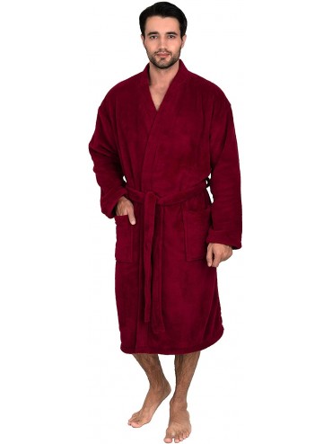 Robes Men's Plush Spa Robe Fleece Kimono Bathrobe - Beaujolais - CG12N705BQE $94.25