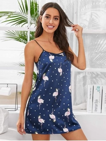 Nightgowns & Sleepshirts Women's Graphic Print Satin Nightgown Cami Sleepwear Dress - Flamingo - C51905XATUU $17.95