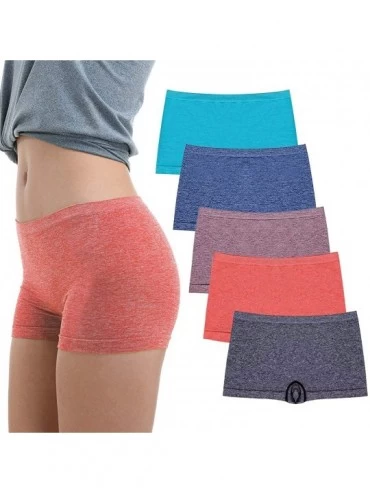 Panties Women's Boyshort Panties Seamless Nylon Underwear Stretch Boxer Briefs 5 Pack - 5 Pack(grass Green-blue-light Coffee-...