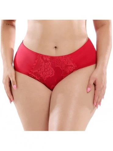 Bras Women Pantie Sexy Lace Elastic Lingerie Knickers Underpants Underwear L-4XL - Red - CO190L5KZUU $12.34