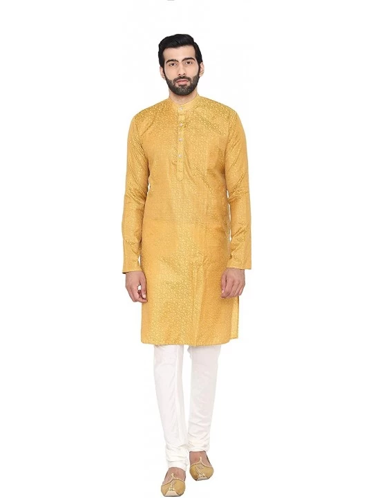 Sleep Sets Men's Banarasi Art Silk Cotton Blend Festive and Casual Long Indian Kurta Comfy Sleepset Multiple Colors - Yellow ...