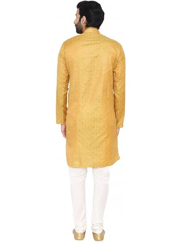 Sleep Sets Men's Banarasi Art Silk Cotton Blend Festive and Casual Long Indian Kurta Comfy Sleepset Multiple Colors - Yellow ...