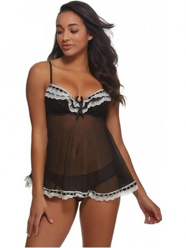 Baby Dolls & Chemises Ruffles Galore Babydoll with Hipster Panty | Lingerie | Demi - Black - C112B02JYD7 $83.99
