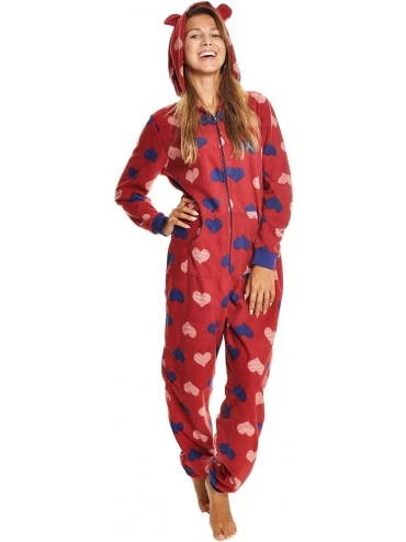 Sets Women's & Kid's Fleece Novelty One-Piece Hooded Pajamas - Stripe Hearts - CR186AEXN77 $47.00