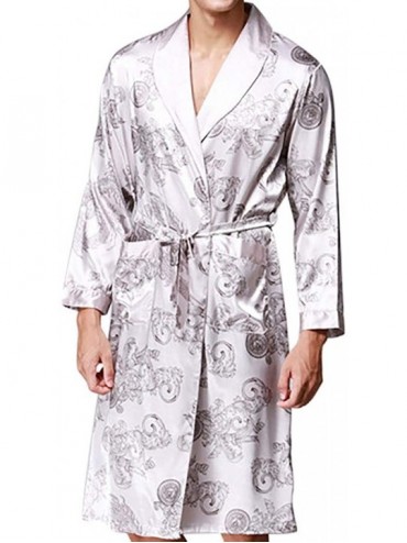 Robes Mens Bathrobe Satin Print Classic Robe Lighweight Home Kimono Sleepwear Pajamas - B Gray - CL18ADLCQ4Q $55.89