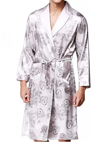 Robes Mens Bathrobe Satin Print Classic Robe Lighweight Home Kimono Sleepwear Pajamas - B Gray - CL18ADLCQ4Q $49.31