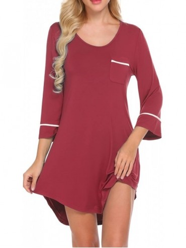 Nightgowns & Sleepshirts Women's Sleepshirt 3/4 Sleeves Nightgown Sexy Nightshirts Boyfriend Sleepwear - Wine Red - CL18CMRH6...