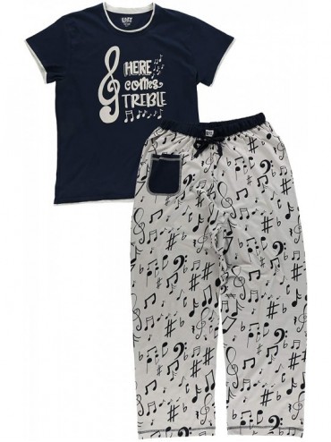 Sets Women's Pajama Set- Short Sleeves with Cute Prints- Relaxed Fit - Here Comes Treble Pajama Set - C7197CNYAQH $72.58