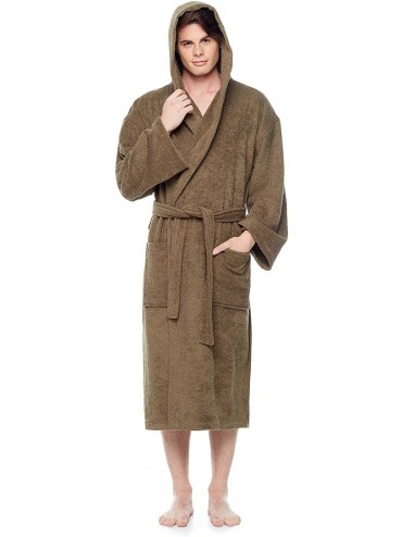 Robes Men's Hooded Classic Bathrobe Turkish Cotton Robe with Full Length Options - Army Green - C418S8XS6EG $83.31