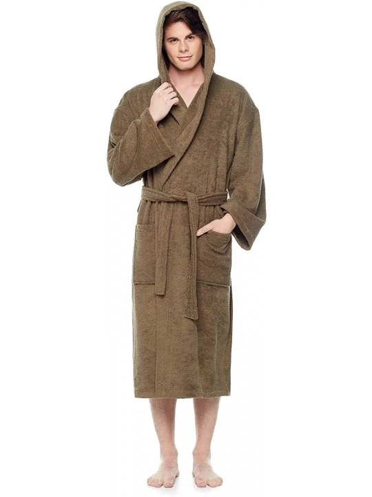 Robes Men's Hooded Classic Bathrobe Turkish Cotton Robe with Full Length Options - Army Green - C418S8XS6EG $44.10