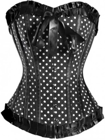 Bustiers & Corsets Women's&Lady's Fashion Gothic Dotted Lace Trim Corset Overbust Bustiers Top with G-String - Black - C018L5...