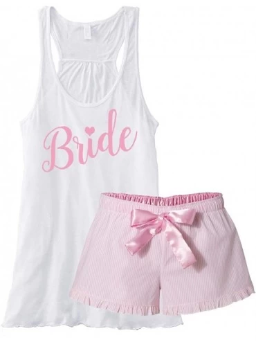 Sets Bride Pajama Short Set - Pink Seersucker - CV12ITMICVB $70.25