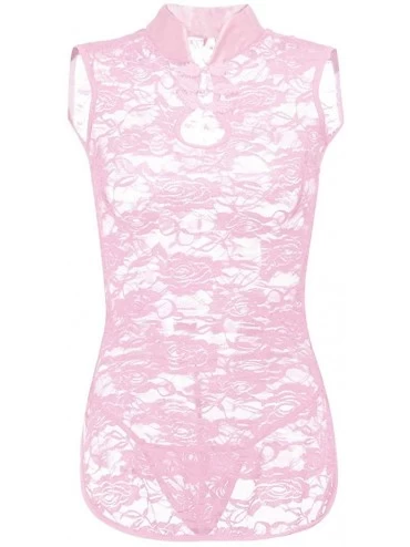 Robes Women Sexy Lingerie Lace Sleepwear Sleeve Underwear Robe Pajama Set - Pink - C7194TLAXKI $12.42