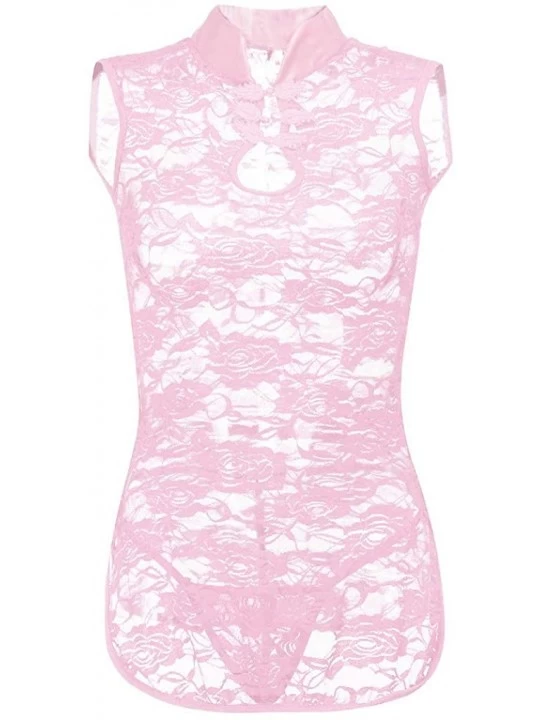 Robes Women Sexy Lingerie Lace Sleepwear Sleeve Underwear Robe Pajama Set - Pink - C7194TLAXKI $12.42
