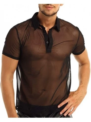Undershirts Men's Mesh Undershirt See-Through Breathable Casual Shirts Summer T-Shirt Top - Black - CF18G0TR6L5 $35.41
