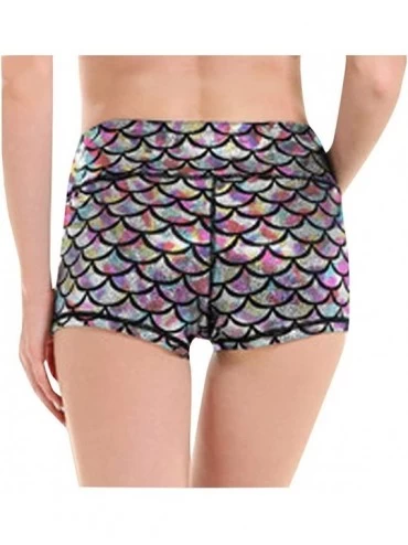 Slips Fashion Women's Printing Mid Waist Slim Fish Scale Running Yoga Shorts - CD199HSTQ6D $26.99