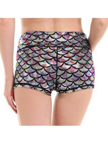 Slips Fashion Women's Printing Mid Waist Slim Fish Scale Running Yoga Shorts - CD199HSTQ6D $15.47
