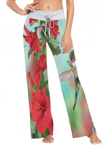 Bottoms Women's Pajama Pants Hibiscus Hummingbird Comfy Casual Drawstring Yoga Palazzo Pants - CH199CQC8TY $24.31