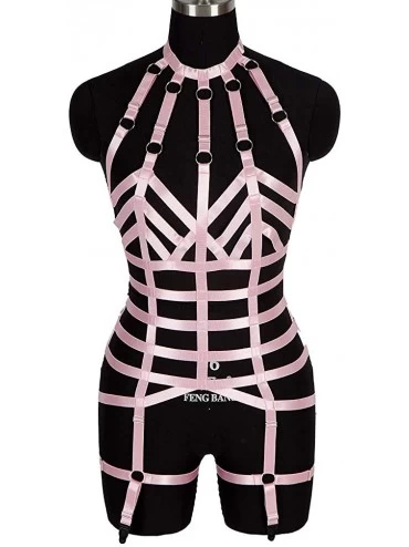 Garters & Garter Belts Women's Punk Body Harness Lingerie Full Waist Garter Belts Set Strappy Frame Cut Out Body Full Strappy...